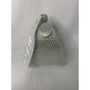 Glamorous Silver Rhinestone Evening Bag With Wristlet Clasp Closure